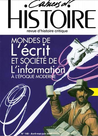 Couverture du livre « Cahiers da histoire n 149 : mondes de la ecrit a la epoque moderne - aout 2021 » de  aux éditions Paul Langevin