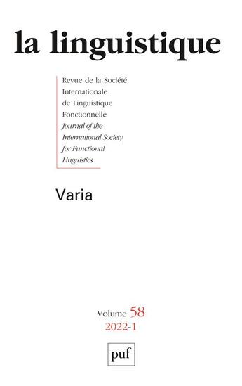 Couverture du livre « La linguistique 2022, vol. 58(1) » de  aux éditions Puf