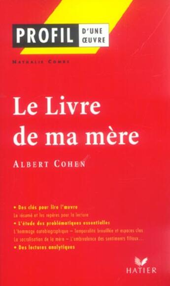 Couverture du livre « Le livre de ma mère d'Albert Cohen » de Nathalie Combe aux éditions Hatier