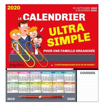 Couverture du livre « Frigobloc le calendrier ultra simple pour une famille organisee ! de sept 2019 a dec 2020 » de  aux éditions Play Bac