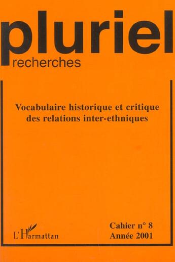 Couverture du livre « Vocabulaire historique et critique des relations inter-ethniques - vol08 - cahier n 8 annee 2001 » de  aux éditions L'harmattan