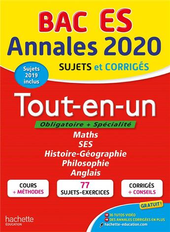 Couverture du livre « Annales bac 2020 tout-en-un bac es » de Bicz Grassionot aux éditions Hachette Education