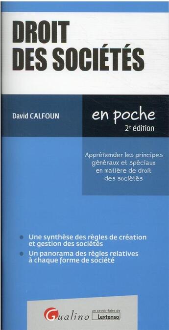 Couverture du livre « Droit des sociétés (2e édition) » de David Calfoun aux éditions Gualino