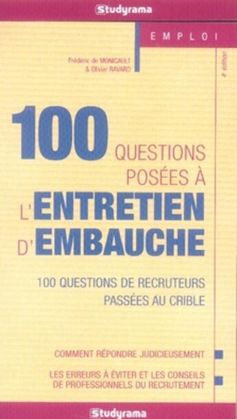 Couverture du livre « 100 questions posées à l'entretien d'embauche (4e édition) » de  aux éditions Studyrama