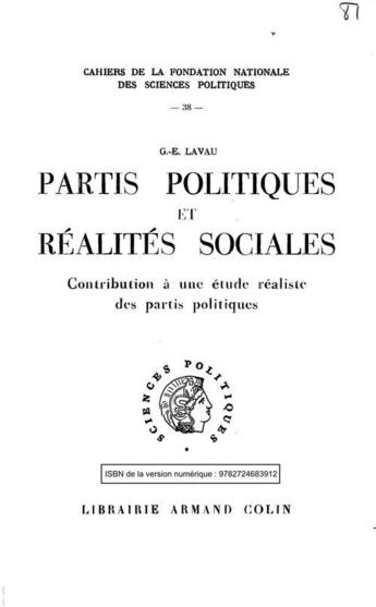 Couverture du livre « Partis politiques et réalités sociales » de Georges Lavau aux éditions Presses De Sciences Po