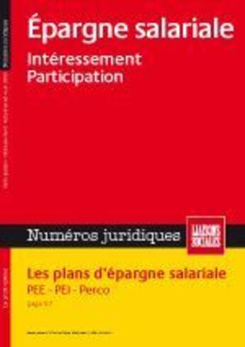 Couverture du livre « Épargne salariale ; intéressement, participation » de  aux éditions Liaisons