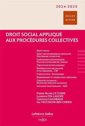 Couverture du livre « Droit social appliqué aux procédures collectives » de Pierre-Michel Le Corre et Laurence Fin-Langer aux éditions Dalloz