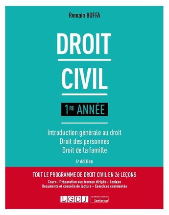 Couverture du livre « Droit civil, 1re année : introduction générale au droit, droit des personnes, droit de la famille » de Romain Boffa aux éditions Lgdj