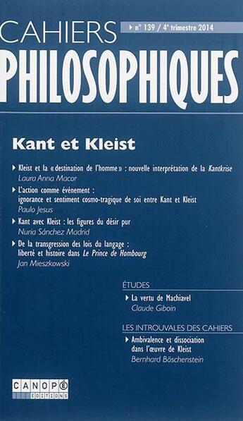 Couverture du livre « Cahiers philosophiques 139 : kant et kleist » de  aux éditions Reseau Canope