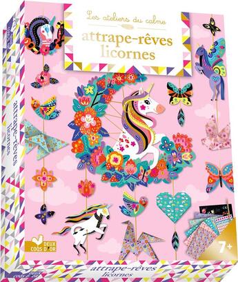 Couverture du livre « Les ateliers du calme : attrape-rêves licornes ; coffret avec accessoires » de Cinzia Sileo aux éditions Deux Coqs D'or