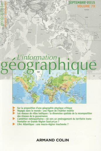 Couverture du livre « L'information géographique t.79 ; septembre 2015 » de  aux éditions Armand Colin