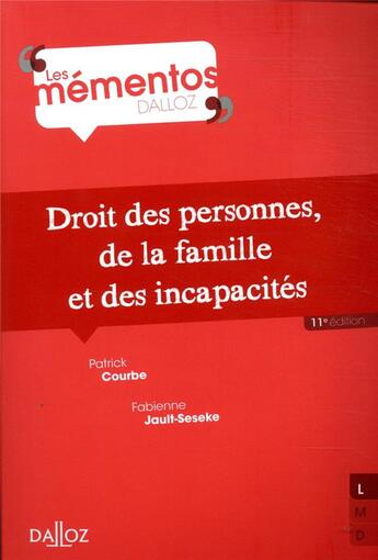 Couverture du livre « Droit des personnes, de la famille et incapacités » de Fabienne Jault-Seseke et Courbe/Patrick aux éditions Dalloz