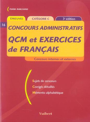 Couverture du livre « Qcm Et Exercices De Francais » de Frank Marchand aux éditions Vuibert