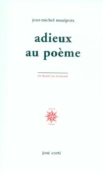 Couverture du livre « Adieux au poeme » de Jean-Michel Maulpoix aux éditions Corti