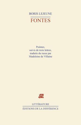 Couverture du livre « Fontes » de Boris Lejeune aux éditions La Difference