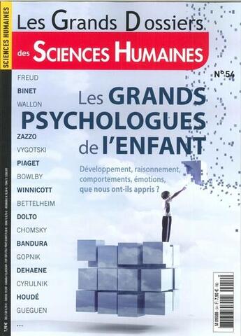 Couverture du livre « Sciences humaines gd n 54 - les grands psychologues de l'enfant - mars/avril/mai 2019 » de  aux éditions Sciences Humaines