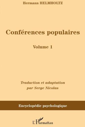 Couverture du livre « Conférences populaires t.1 » de Hermann Helmholtz aux éditions L'harmattan