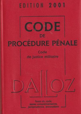 Couverture du livre « Code de procedure penale 2001 » de  aux éditions Dalloz