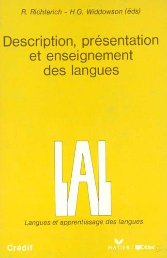 Couverture du livre « Description, presentation et enseignement des langues - livre » de Widdowson/Richterich aux éditions Didier