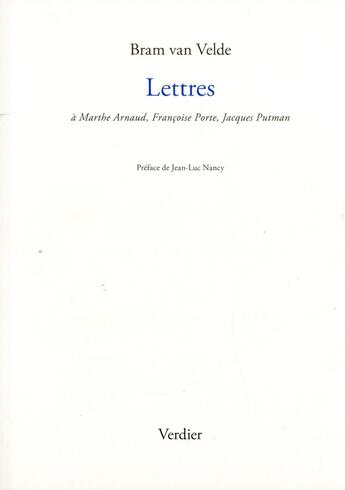 Couverture du livre « Lettres » de Bram Van Velde aux éditions Verdier
