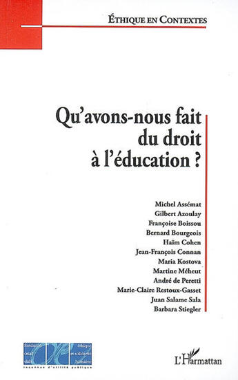 Couverture du livre « Qu'avons nous fait du droit à l'éducation? » de  aux éditions L'harmattan