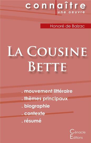 Couverture du livre « La cousine Bette, d'Honoré de Balzac » de  aux éditions Editions Du Cenacle