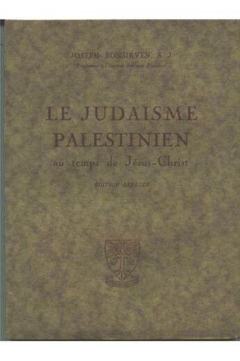 Couverture du livre « Le judaïsme palestinien » de Bonsirven Joseph aux éditions Beauchesne