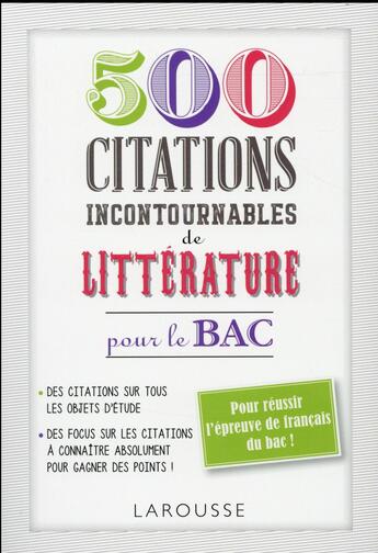 Couverture du livre « 500 citations incontournables de littérature » de  aux éditions Larousse