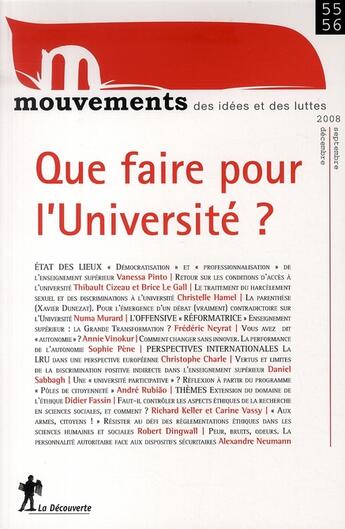 Couverture du livre « Que faire pour l'université ? » de Revue Mouvements aux éditions La Decouverte