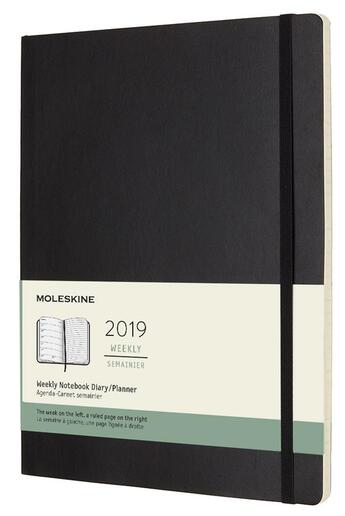 Couverture du livre « Agenda semainier tres grand format noir souple (édition 2019) » de  aux éditions Moleskine