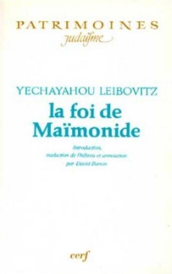 Couverture du livre « La foi de maimonide » de Leibovitz Y aux éditions Cerf