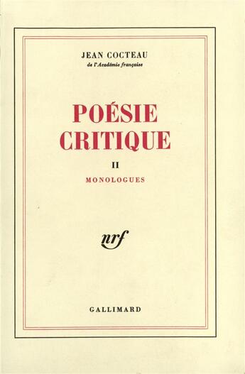 Couverture du livre « Poésie critique t.2 » de Jean Cocteau aux éditions Gallimard