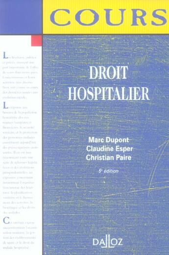 Couverture du livre « Droit hospitalier (5e édition) » de  aux éditions Dalloz