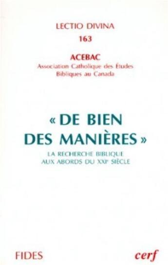 Couverture du livre « De bien des manières » de Acebac aux éditions Cerf