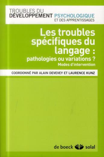 Couverture du livre « Troubles sévères du langage » de Alain Devevey aux éditions Solal