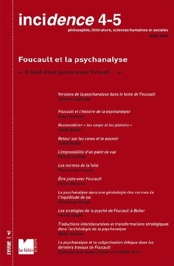 Couverture du livre « Foucault et la psychanalyse » de  aux éditions Felin