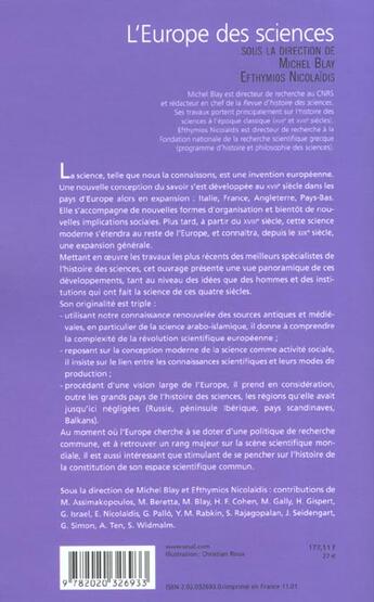 Couverture du livre « L'europe des sciences. constitution d'un espace scientifique » de Michel Blay aux éditions Seuil