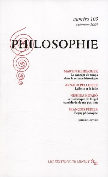 Couverture du livre « Minuit t.103 ; revue philosophie » de  aux éditions Minuit