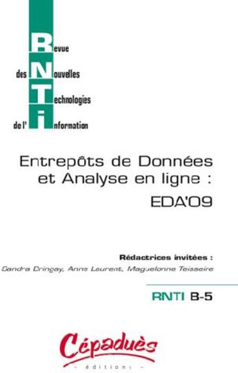 Couverture du livre « Entrepôts de données et analyse en ligne : EDA'09 » de  aux éditions Cepadues