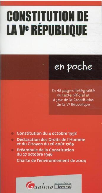 Couverture du livre « Constitution de la Ve République (13e édition) » de  aux éditions Gualino