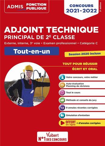 Couverture du livre « Concours adjoint technique principal de 2e classe - catégorie C - tout-en-un - annales 2020 incluses (édition 2021) » de Olivier Bellego aux éditions Vuibert