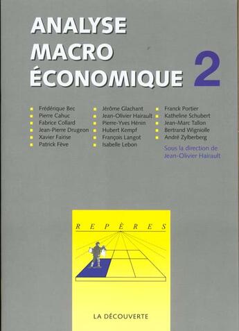 Couverture du livre « Analyse macroeconomique tome 2 - vol02 » de Hairault J-O. aux éditions La Decouverte