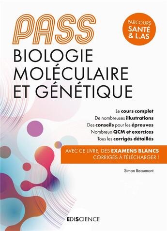 Couverture du livre « PASS biologie moléculaire et génétique » de Simon Beaumont aux éditions Ediscience