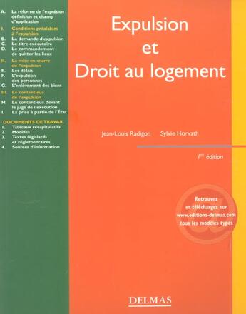 Couverture du livre « Expulsion et droit au logement - 1ere ed. » de Jean-Louis Radigon aux éditions Delmas