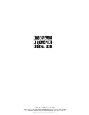 Couverture du livre « L'enseignement et l'hémisphère cérébral droit » de Rachel Desrosiers aux éditions Presses De L'universite Du Quebec