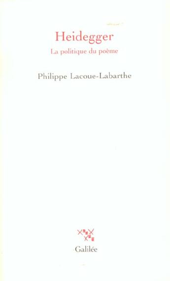 Couverture du livre « Heidegger » de Lacoue-Labarthe P. aux éditions Galilee