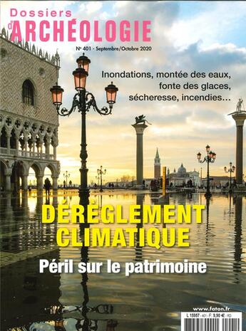 Couverture du livre « Dossier d'archeologie n 401 rechauffement climatique le patrimoine cultutrel - septembre 2020 » de  aux éditions Faton Revue