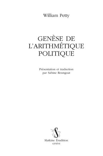 Couverture du livre « Genèse de l'arithmétique politique » de William Petty aux éditions Slatkine