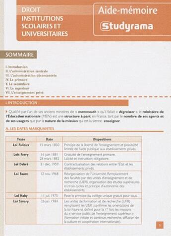 Couverture du livre « Institutions scolaires et universitaires » de  aux éditions Studyrama