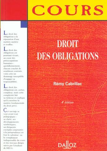 Couverture du livre « Droit Des Obligations ; 4e Edition » de Remy Cabrillac aux éditions Dalloz